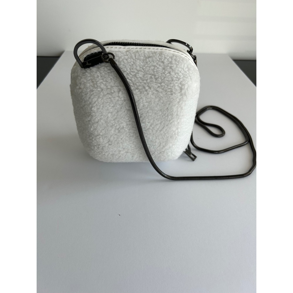 Topshop Panda Faux Shearling Crossbody Bag White Black Sherpa Snake Chain Strap - Picture 3 of 5